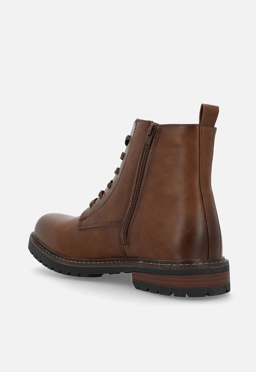 Gino Paoli - Pu Lace Up With Side Zip - Brown