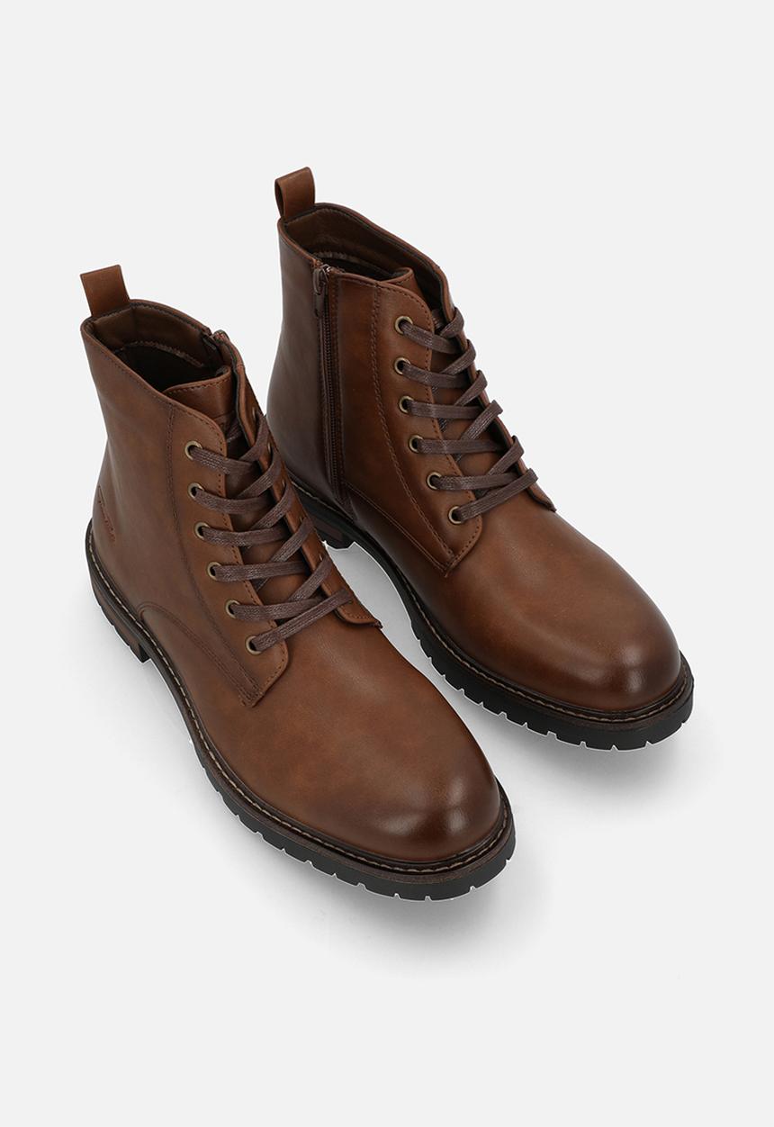 Gino Paoli - Pu Lace Up With Side Zip - Brown