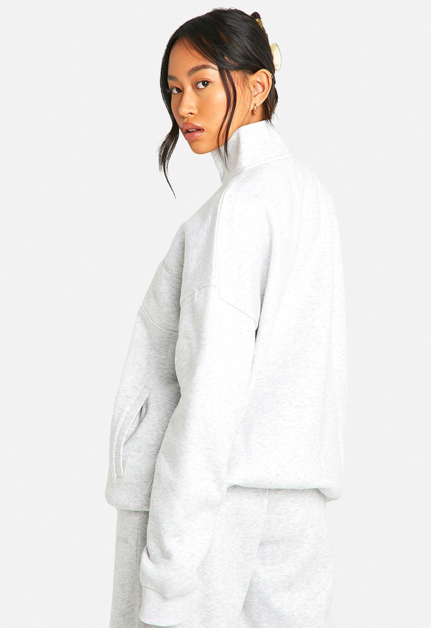 boohoo - Dsgn studio embroidered half zip oversized sweatshirt - ash grey