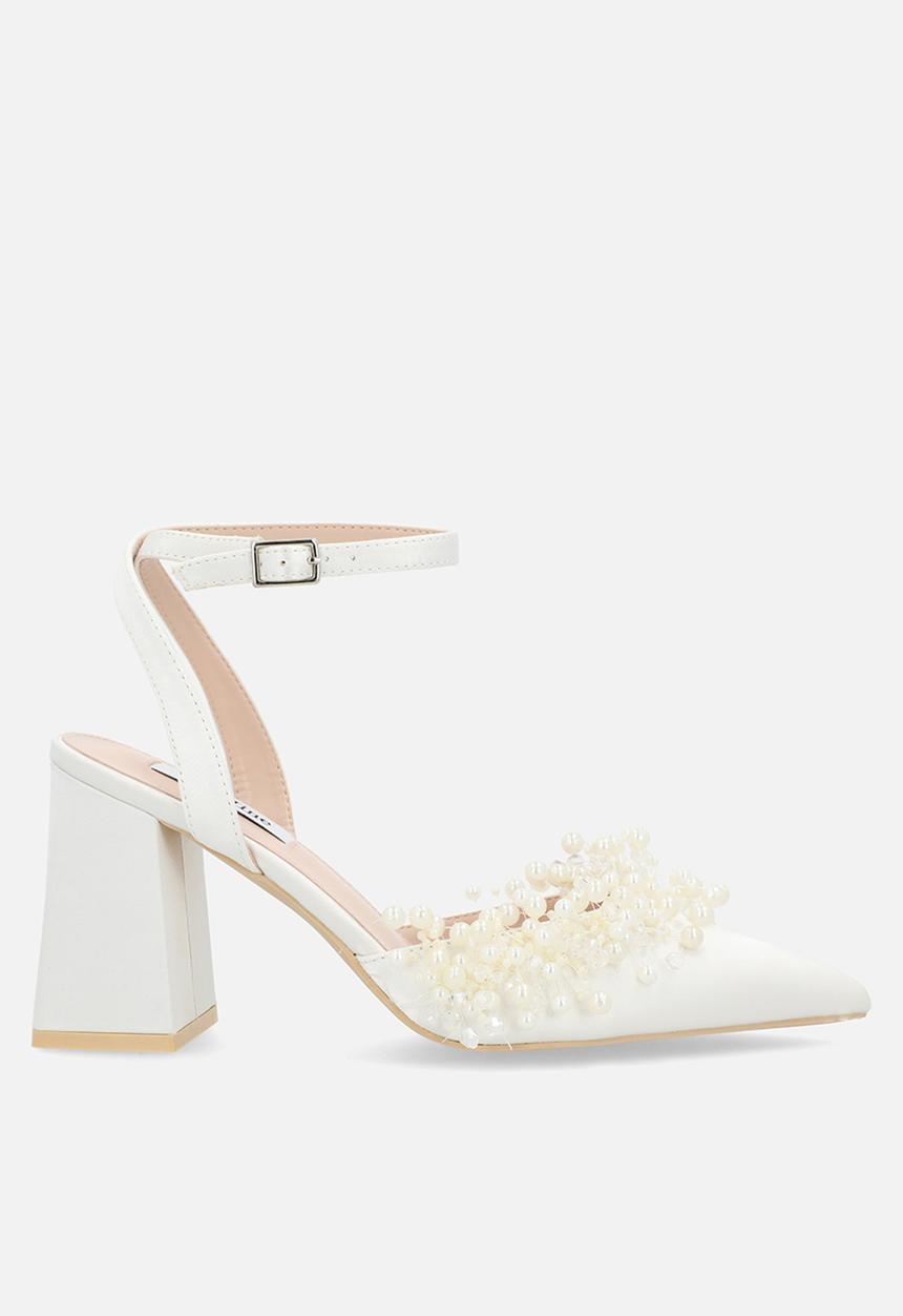 Be Mine - Tanika block ankle strap heel - ivory satin
