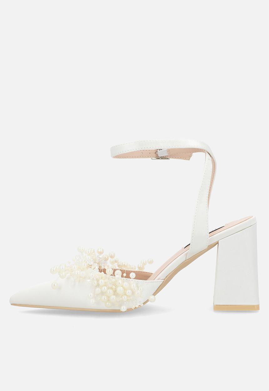 Be Mine - Tanika block ankle strap heel - ivory satin