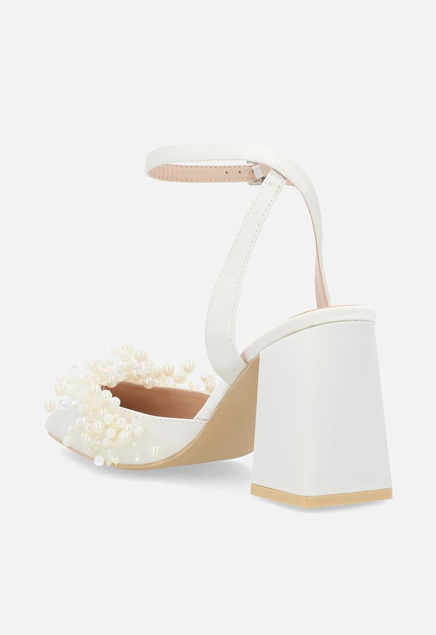 Be Mine - Tanika block ankle strap heel - ivory satin