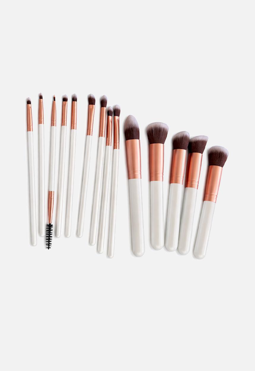 Glam Beauty - Make Up Brush 14 Piece Set - White & Rose Gold