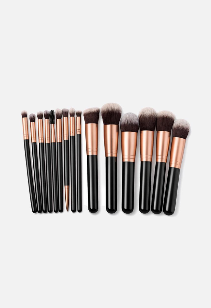 Glam Beauty - Make Up Brush 14 Piece Set with PU Envelope Bag - Black & Champagne