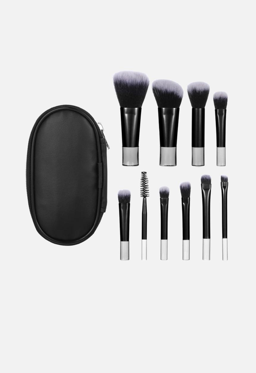 Glam Beauty - Travel Make Up Brush 10 Piece Set with PU Bag - Black