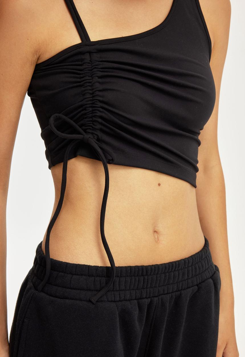 Cotton On - Ultra Soft Asymmetric Side Gather Tank - Black