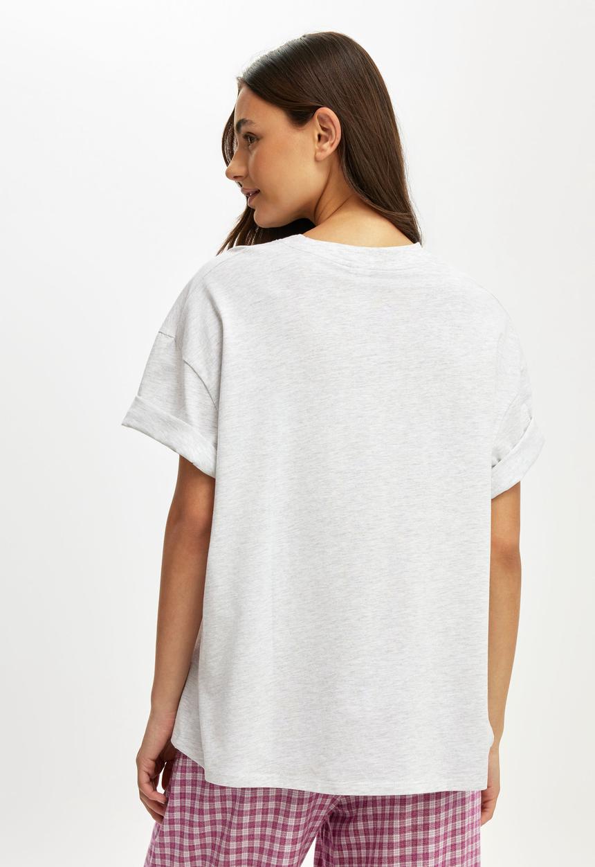 Cotton On - Oversized lounge graphic tee - light grey marle/ key to my heart