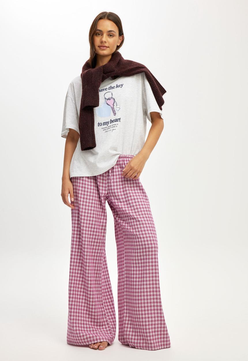 Cotton On - Oversized lounge graphic tee - light grey marle/ key to my heart
