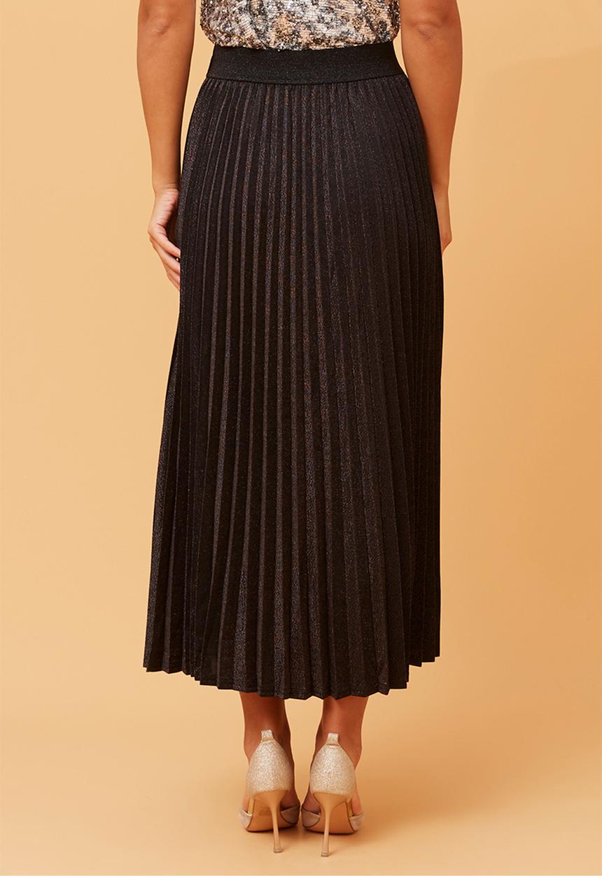 Izabel London - High Waisted Maxi Aline Skirt With Lurex And Permanent Crease - Black