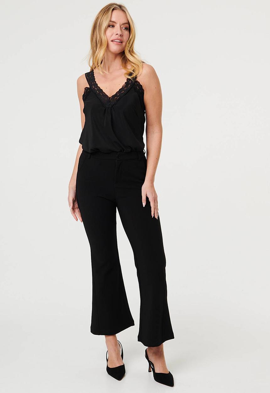 MANDI - High Waist Pull On Stretch Trouser With Side Seam Twist - Black