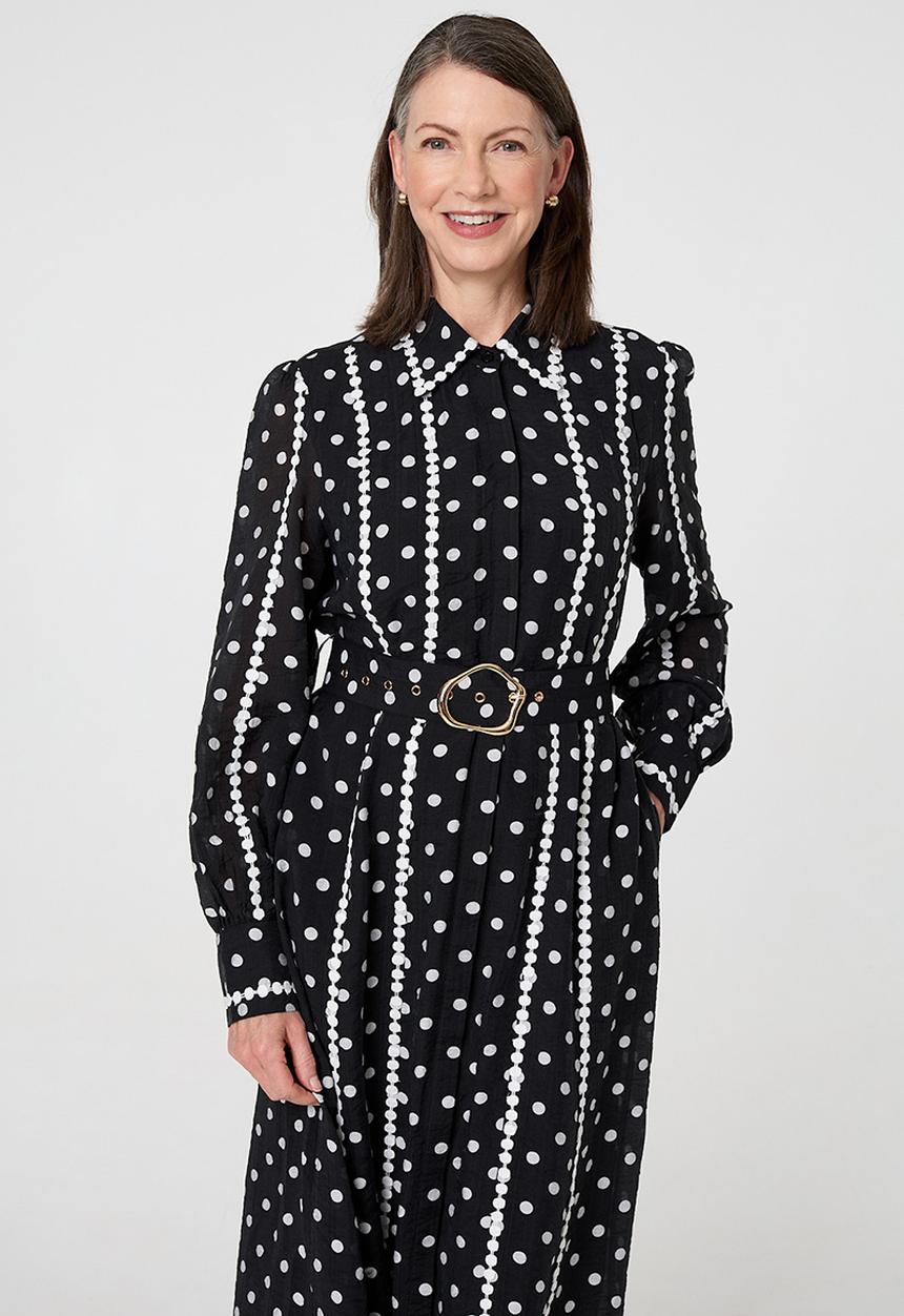 Stella Morgan - Long Sleeve Button Through Maxi Polka Dot - Multi Black