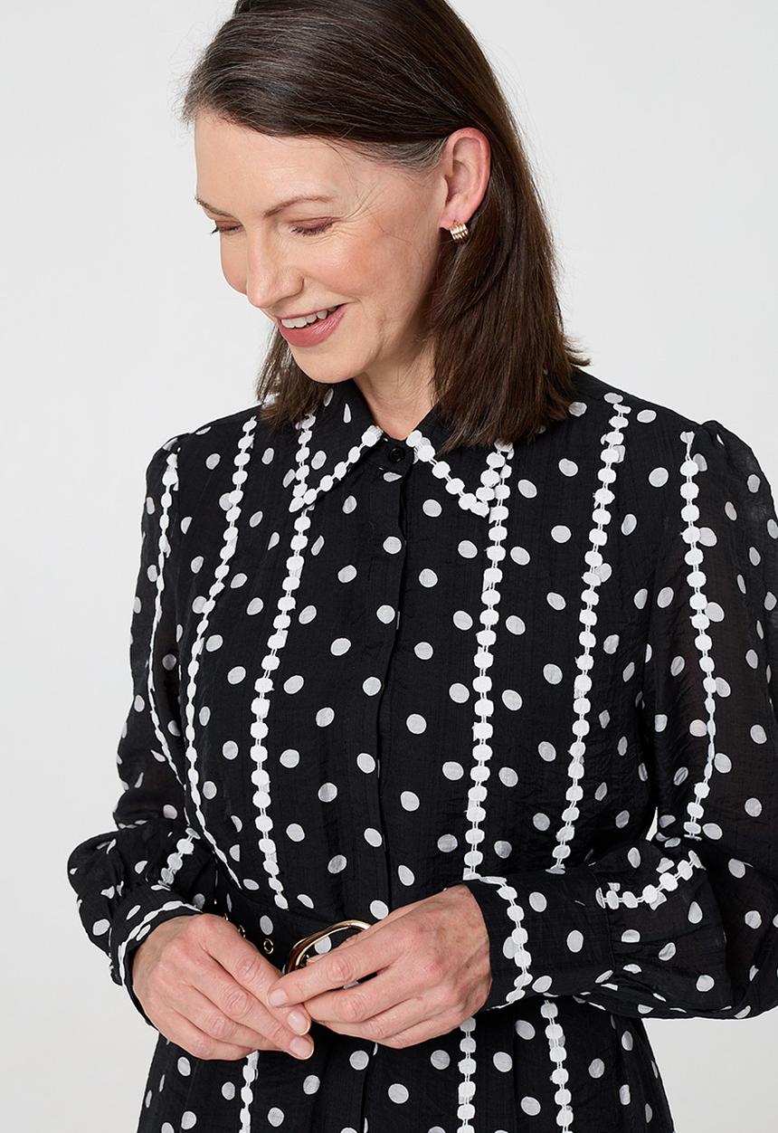 Stella Morgan - Long Sleeve Button Through Maxi Polka Dot - Multi Black