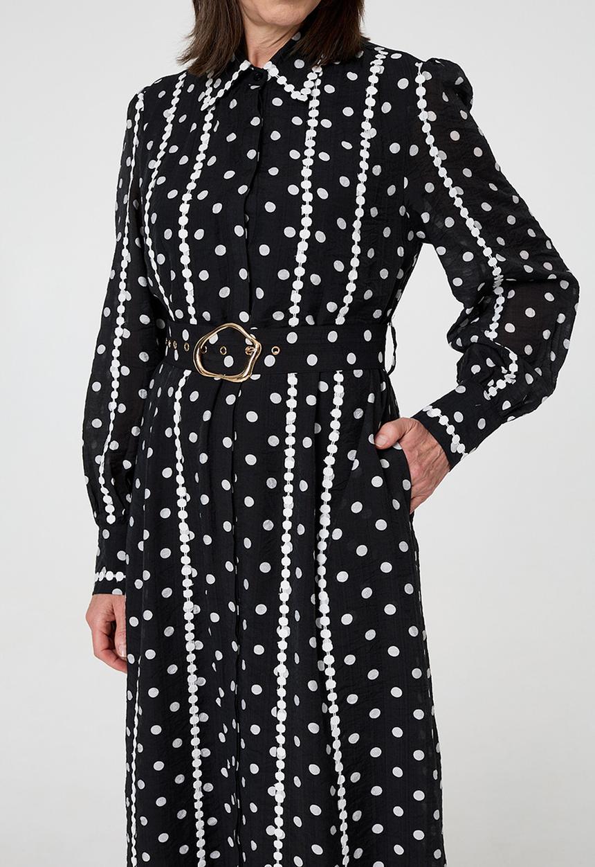 Stella Morgan - Long Sleeve Button Through Maxi Polka Dot - Multi Black