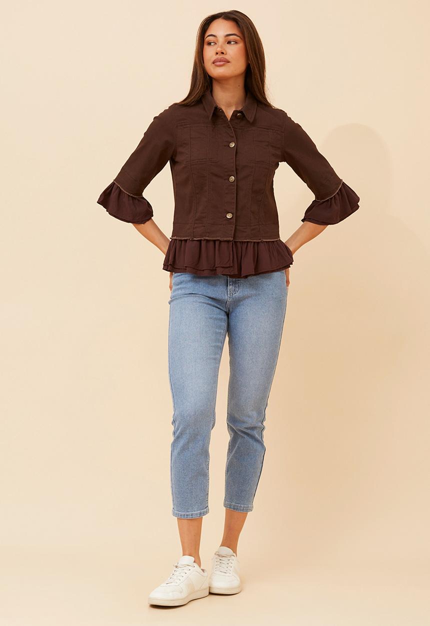 Stella Morgan - Half Sleeve With Frill Button Through Frill Jacket - Chocolate