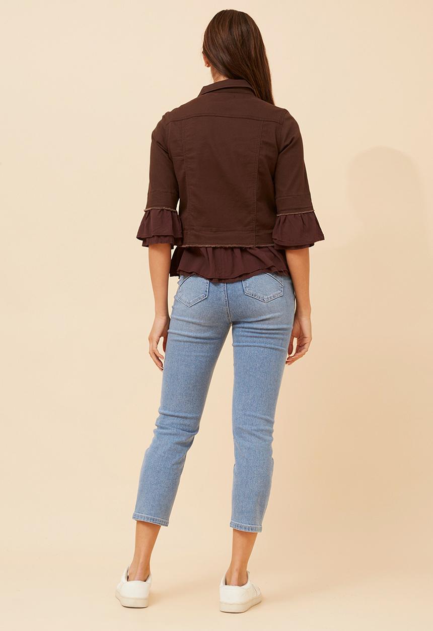 Stella Morgan - Half Sleeve With Frill Button Through Frill Jacket - Chocolate