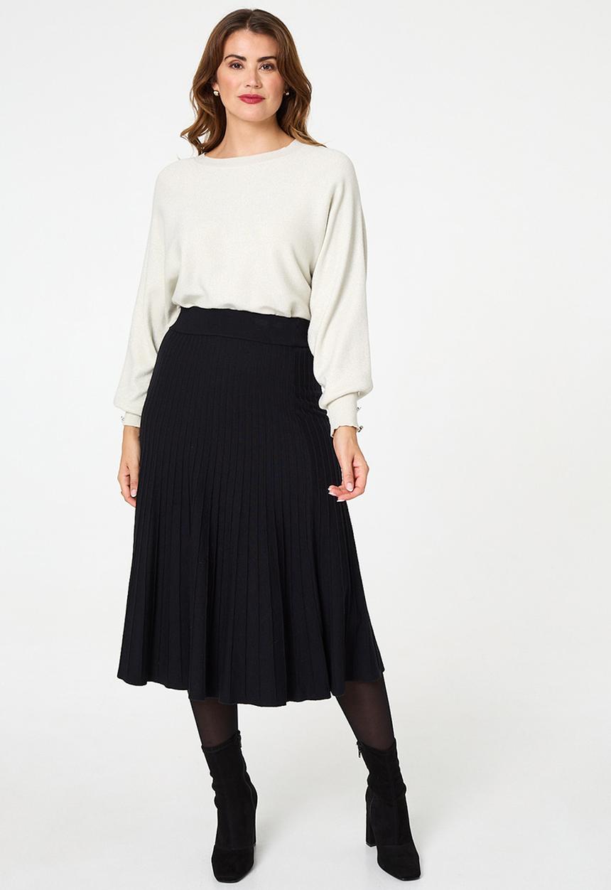 Stella Morgan - High Waisted Knitted A-Line Skirt - Black