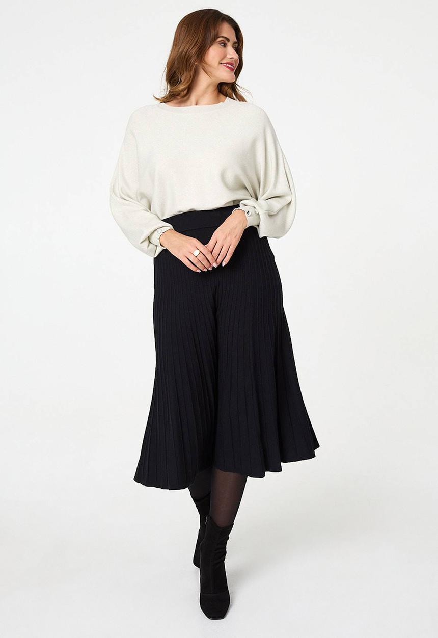 Stella Morgan - High Waisted Knitted A-Line Skirt - Black