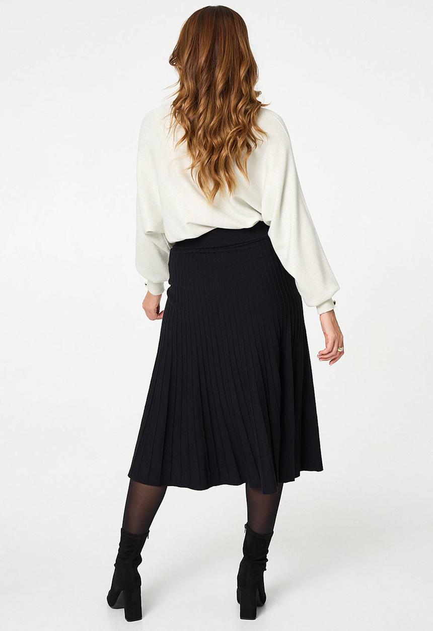 Stella Morgan - High Waisted Knitted A-Line Skirt - Black