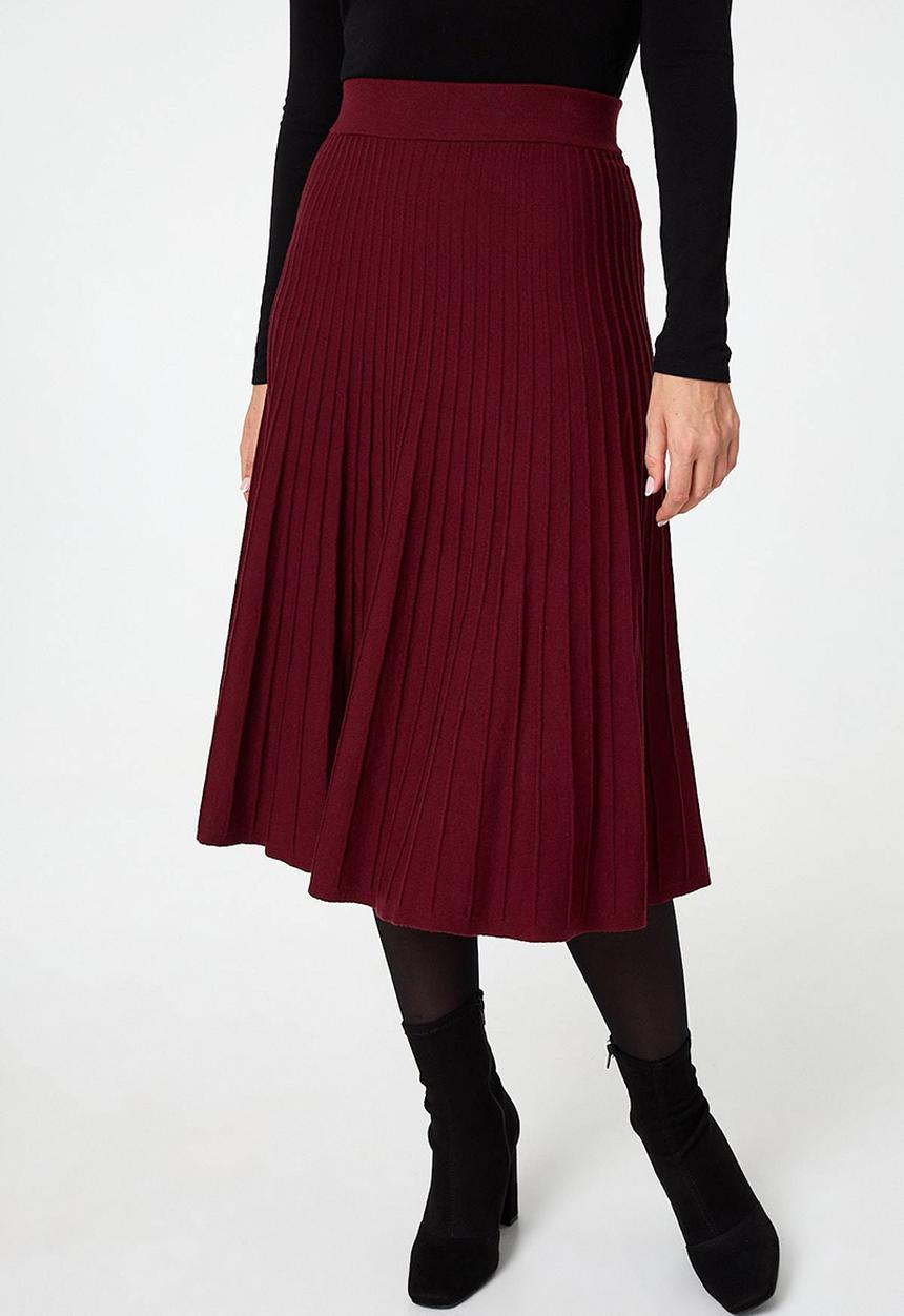 Stella Morgan - High Waisted Knitted A-Line Skirt - Wine