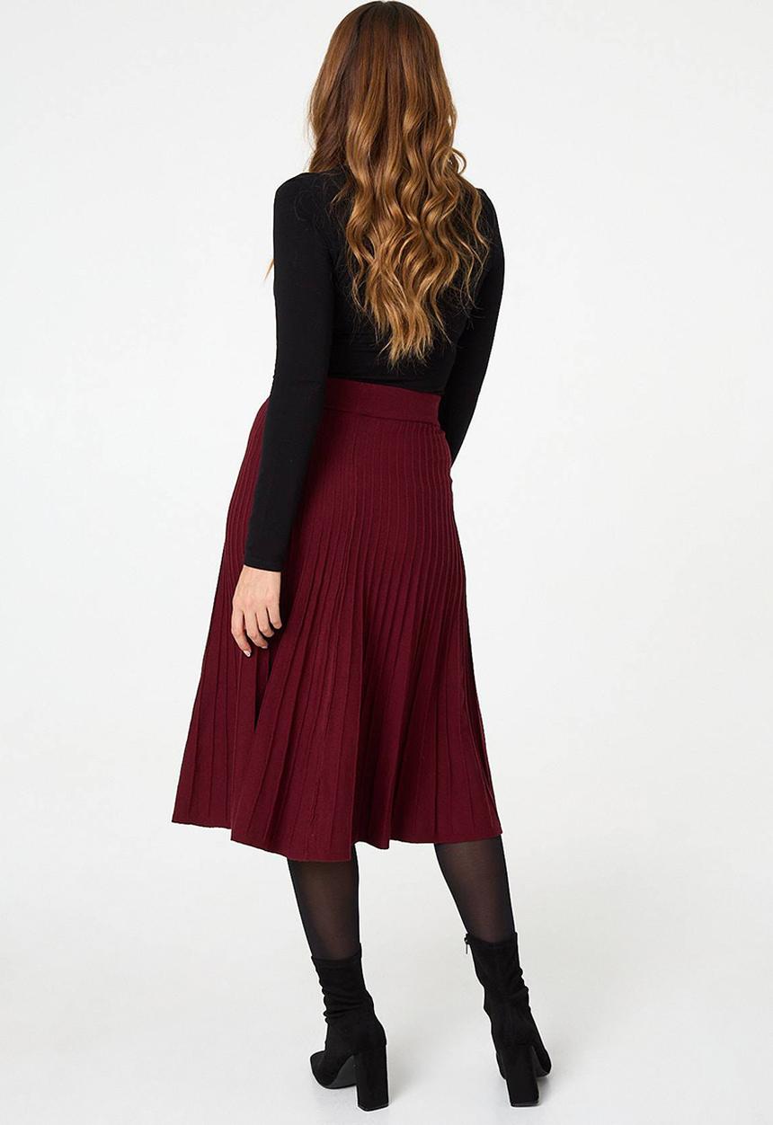 Stella Morgan - High Waisted Knitted A-Line Skirt - Wine