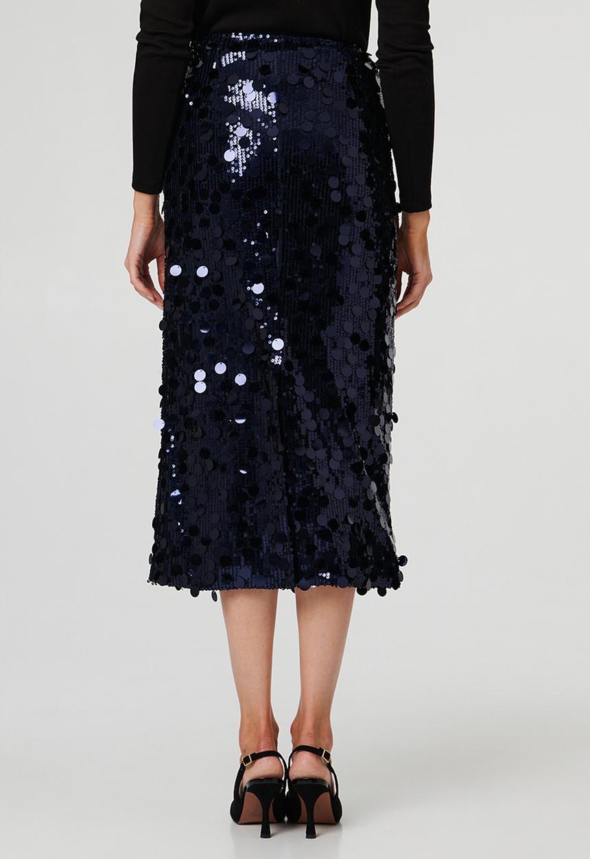 Stella Morgan - High Waist A-Line Sequin Maxi Skirt - Navy