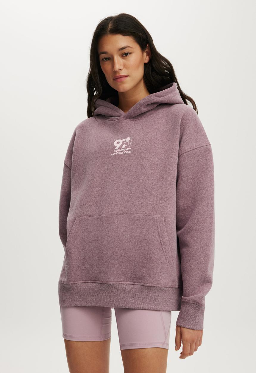 Cotton On - Plush Premium Graphic Hoodie - Pickled Beet Marle/With Love