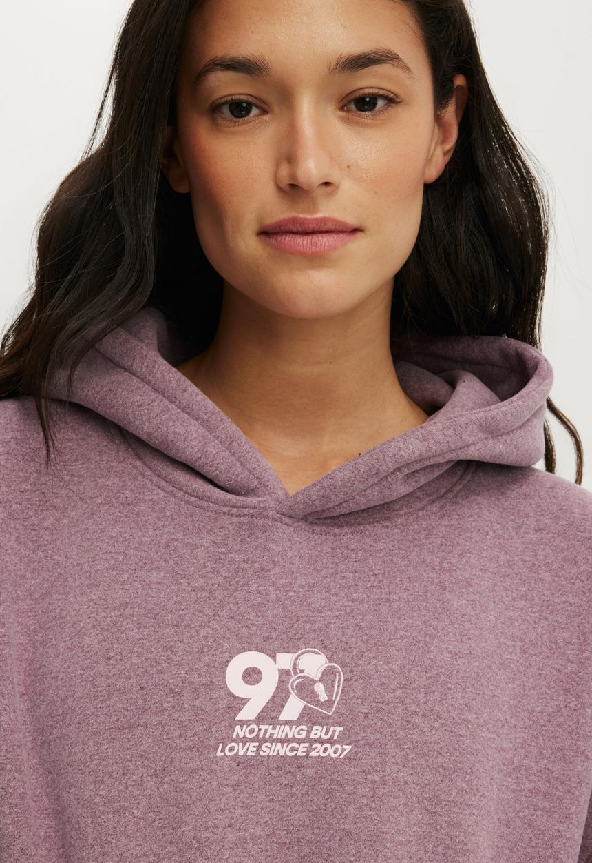 Cotton On - Plush Premium Graphic Hoodie - Pickled Beet Marle/With Love