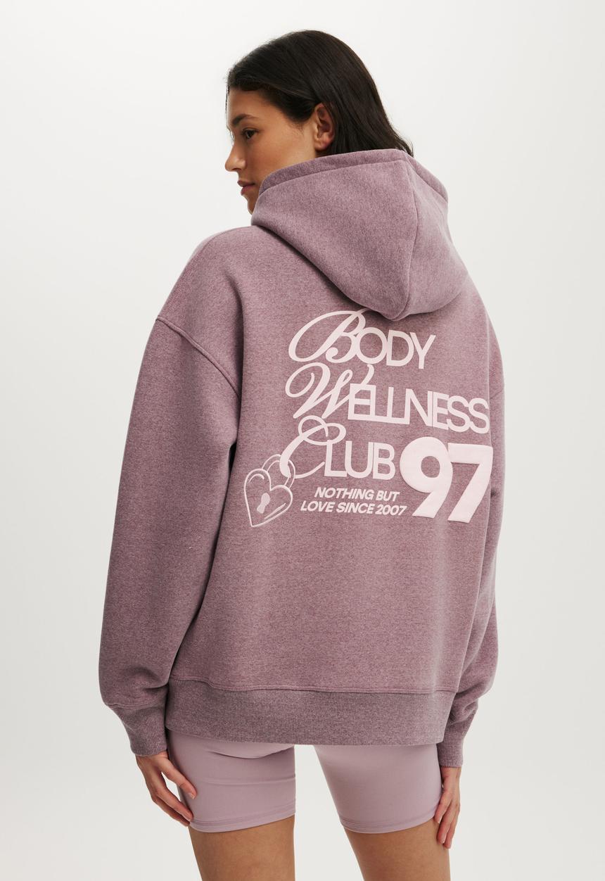 Cotton On - Plush Premium Graphic Hoodie - Pickled Beet Marle/With Love