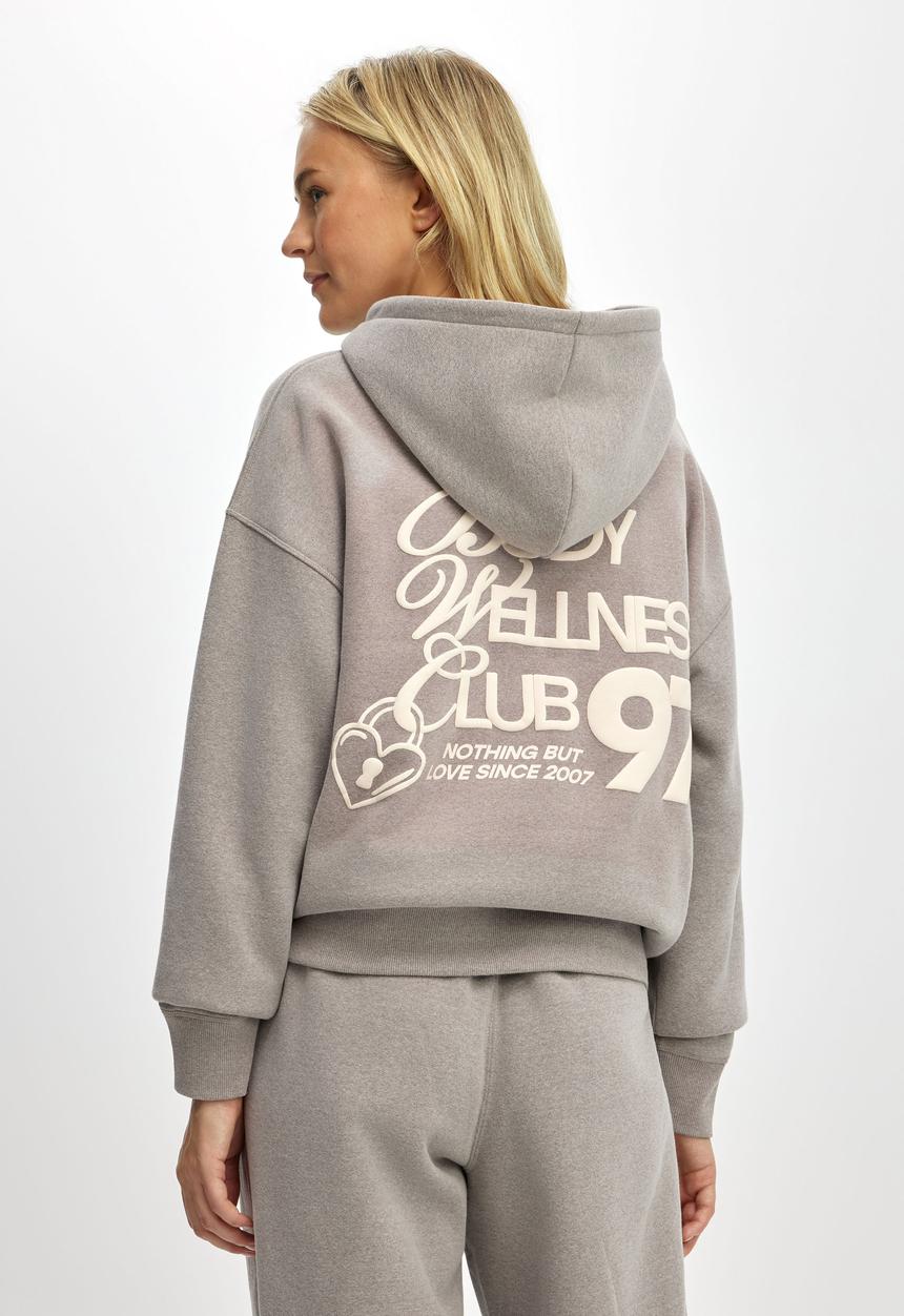 Cotton On - Plush Premium Graphic Hoodie - Mocha Marle/With Love