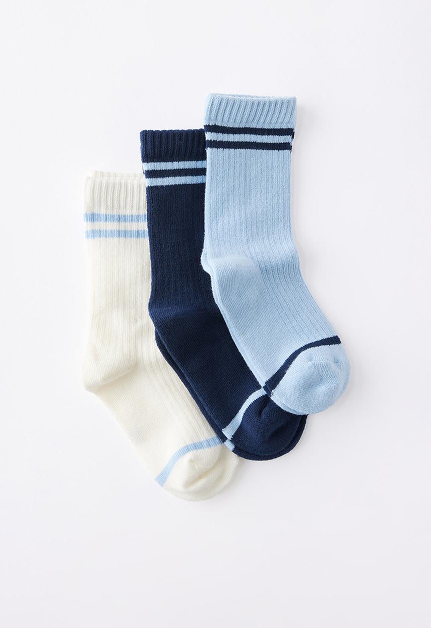 Cotton On - 3Pk Crew Socks - Dawn Blue/Squid Ink Two Stripe 1