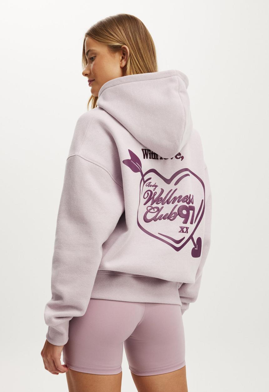 Cotton On - Plush Premium Graphic Hoodie - Dawn Pink Marle/With Love