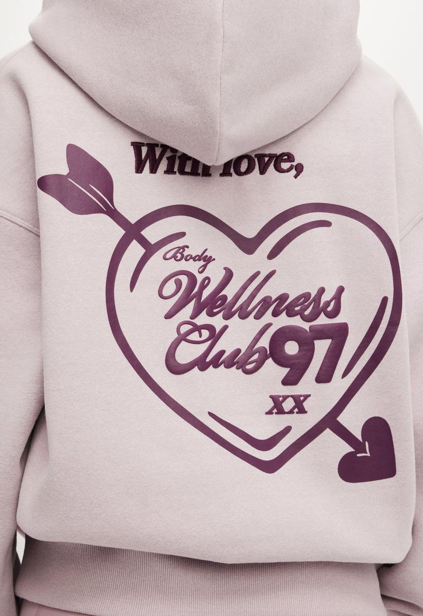 Cotton On - Plush Premium Graphic Hoodie - Dawn Pink Marle/With Love