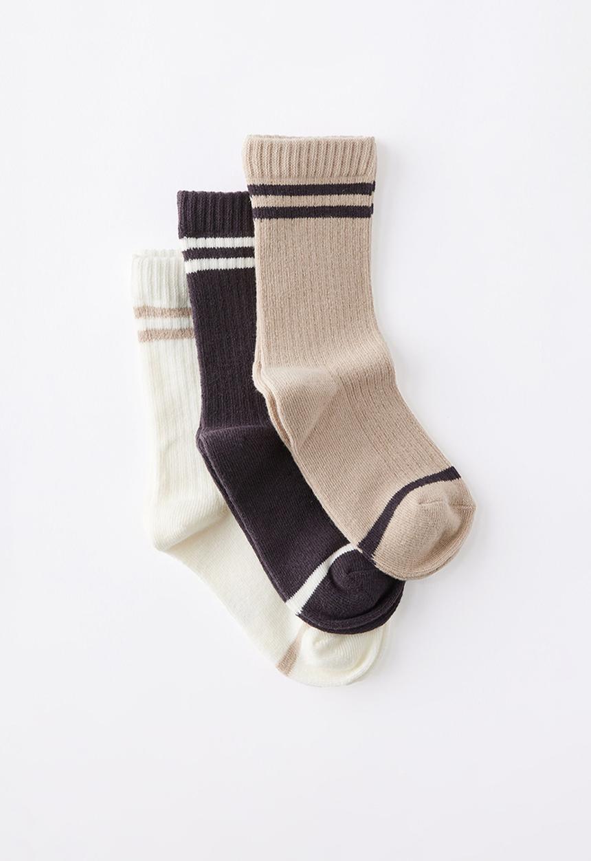 Cotton On - 3Pk Crew Socks - Phantom/Rainy Day Two Stripe 1