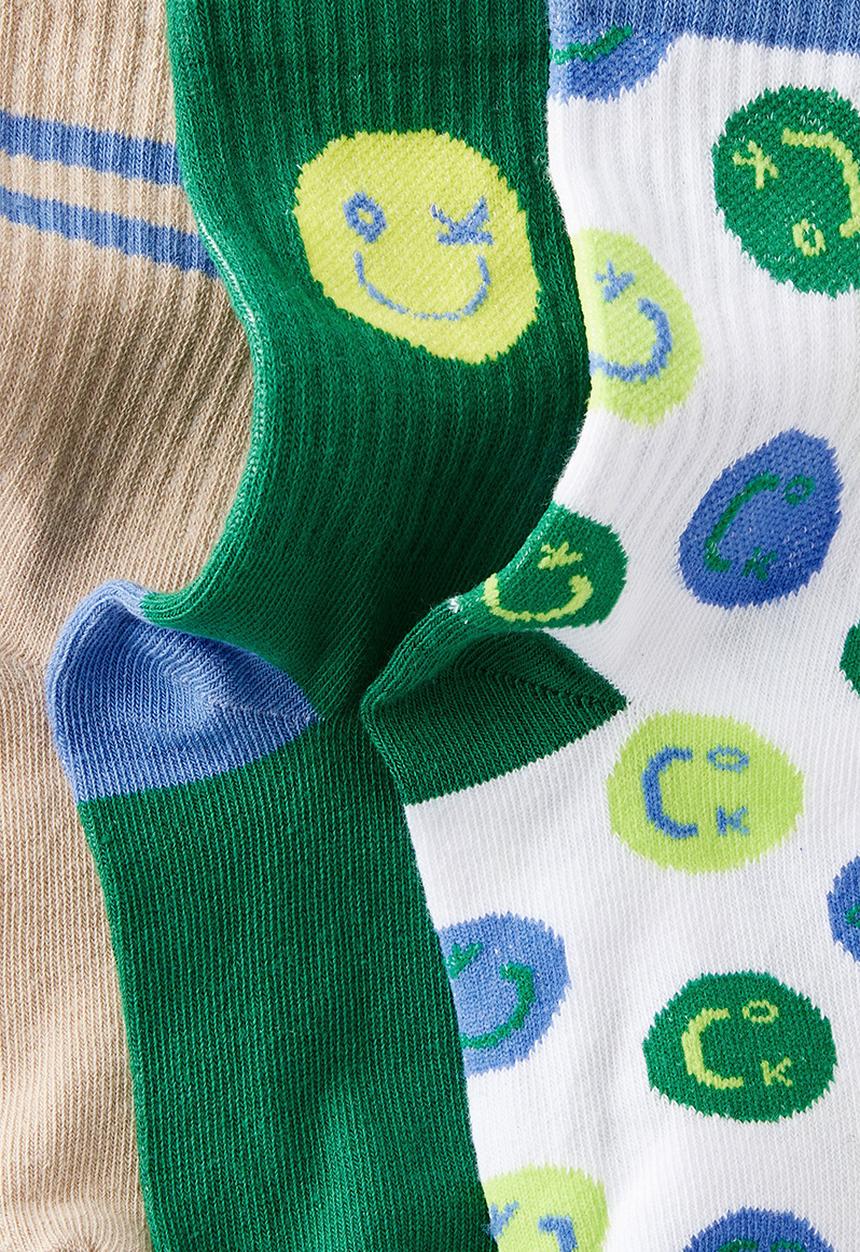 Cotton On - 3Pk Crew Socks - Deep Mint/Rainy Day Fun Day 1
