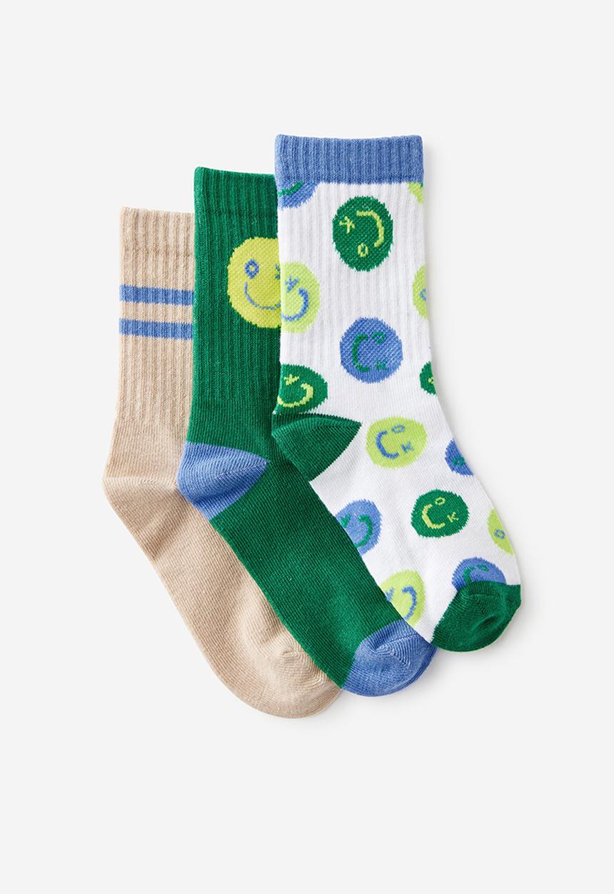 Cotton On - 3Pk Crew Socks - Deep Mint/Rainy Day Fun Day 1