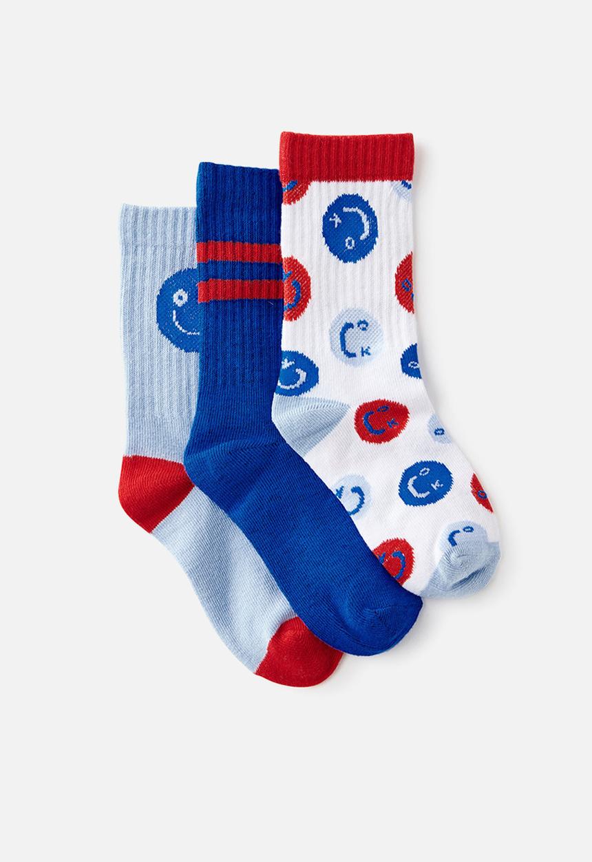 Cotton On - 3Pk Crew Socks - Dawn Blue/Harbour Blue Fun Day 1