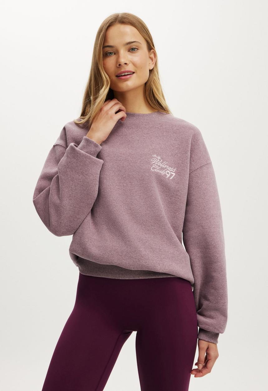 Cotton On - Plush Graphic Crew Sweatshirt - Pickled Beet Marle/With Love
