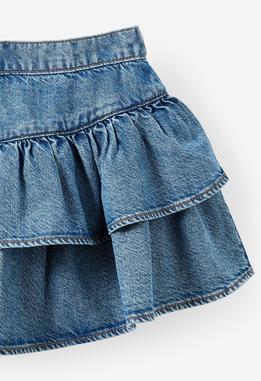 Cotton On - Frill Denim Skirt - Blue Haven Mid Blue