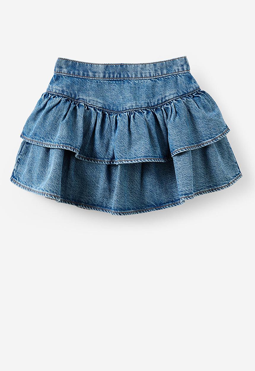 Cotton On - Frill Denim Skirt - Blue Haven Mid Blue