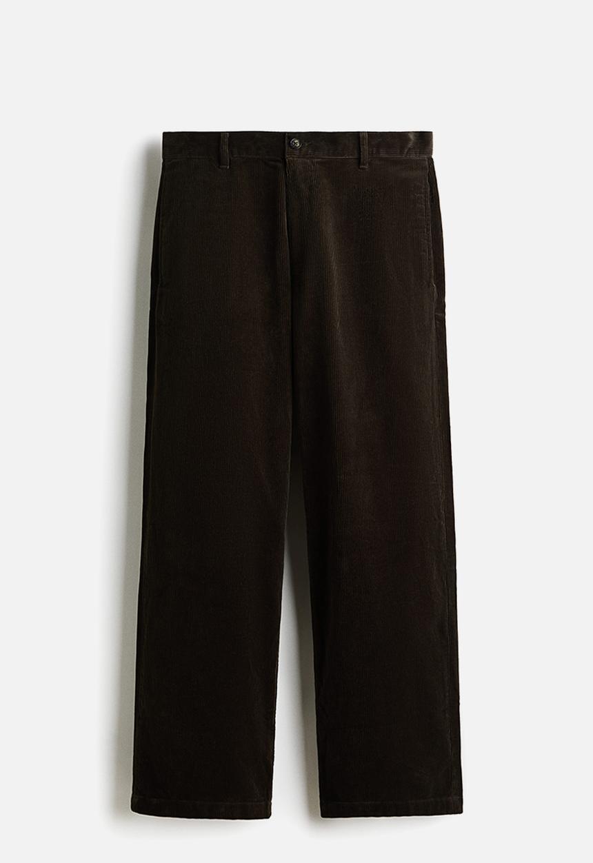 H&M - Relaxed fit corduroy trousers - dark khaki green
