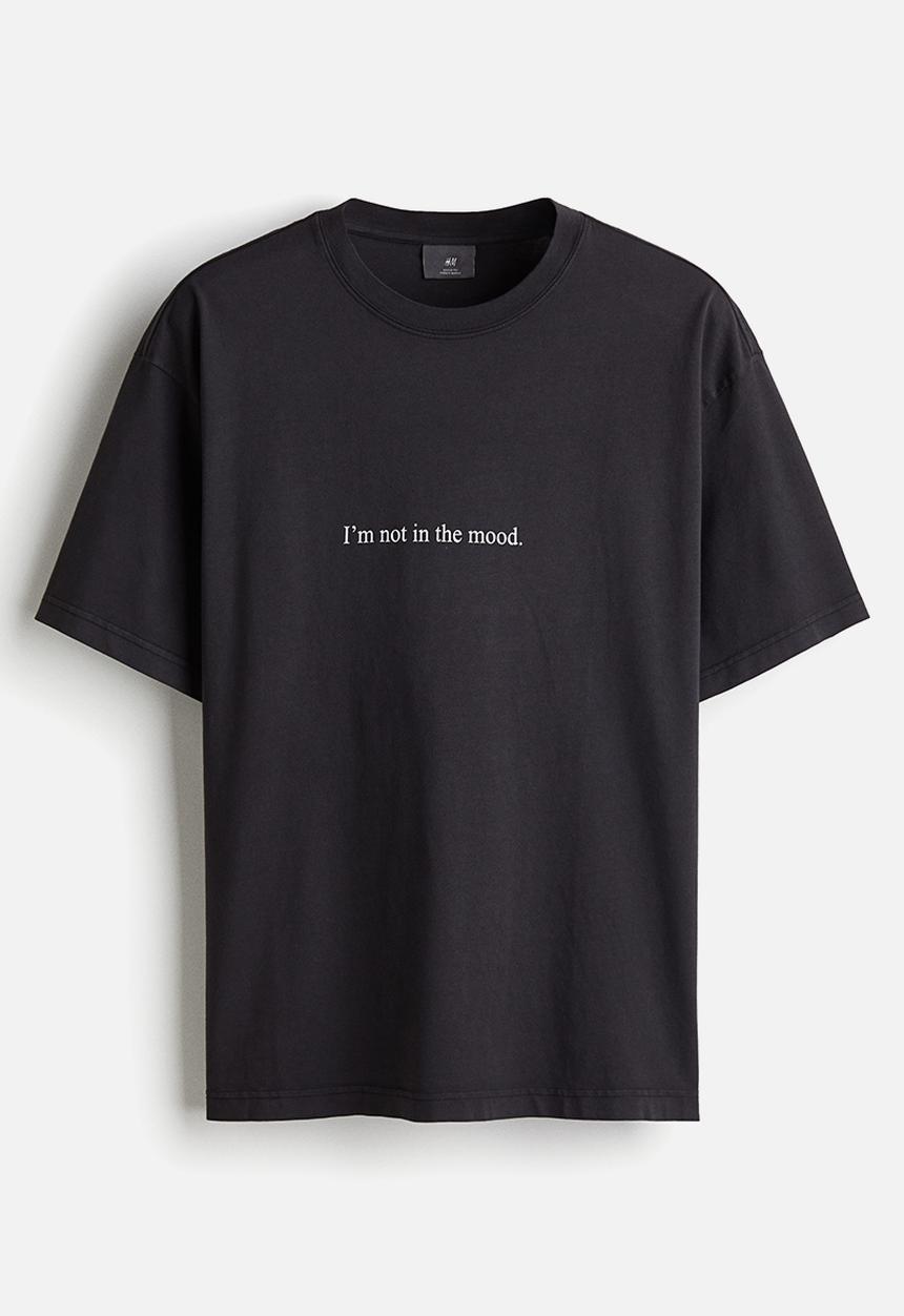 H&M - Loose fit printed t-shirt - black i'm not in the mood