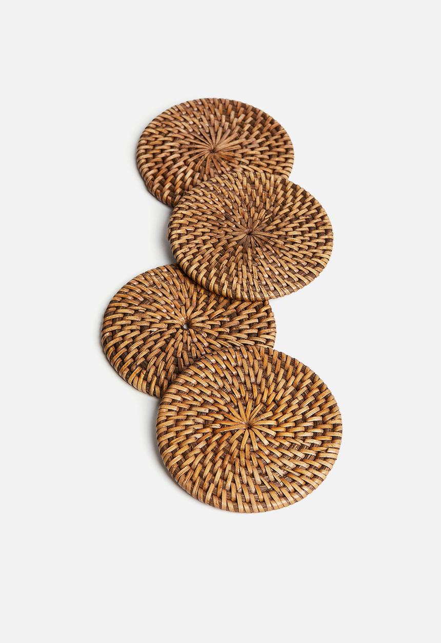 H&M - 4-pack rattan coasters - beige