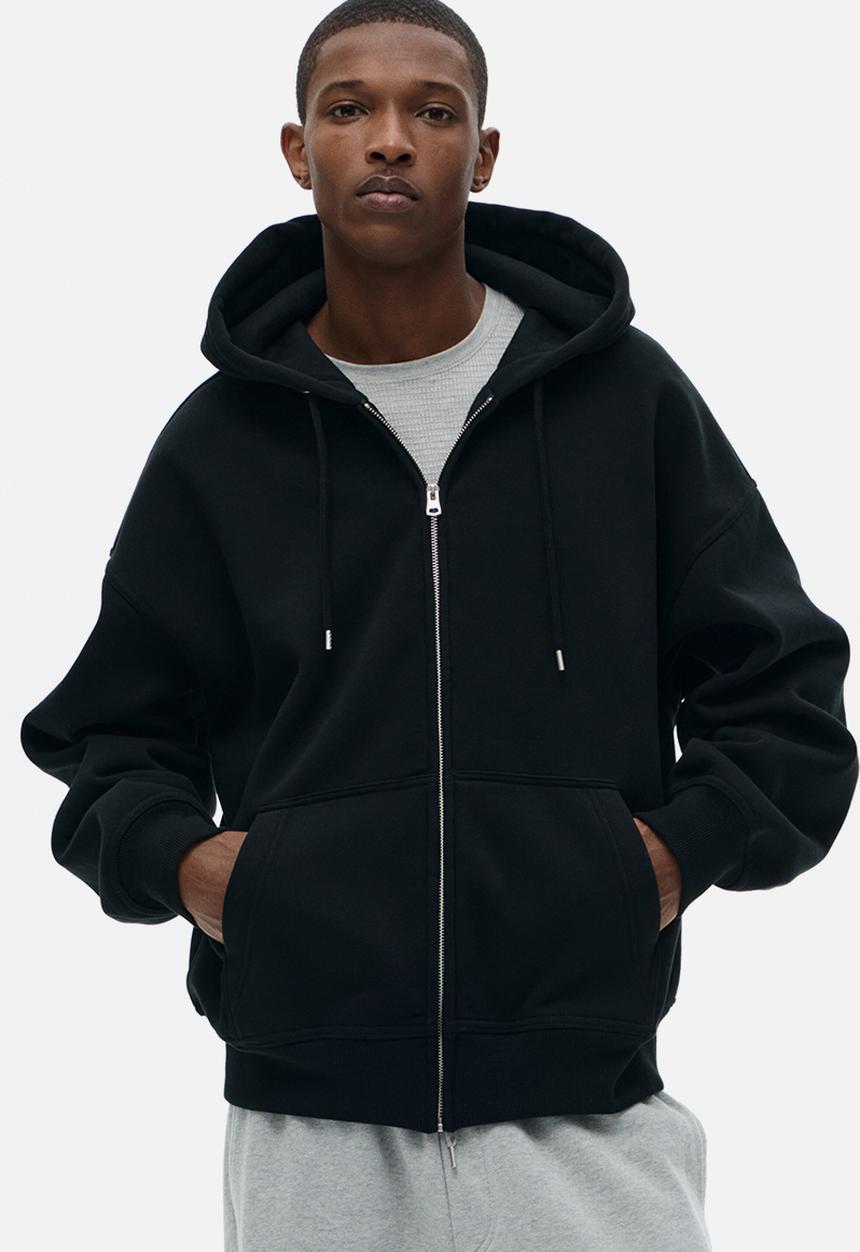 Oversized fit zip-through hoodie - black - 1304549001