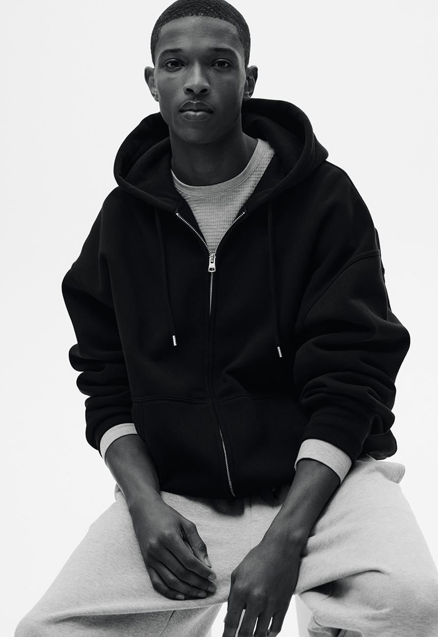 Oversized fit zip-through hoodie - black - 1304549001