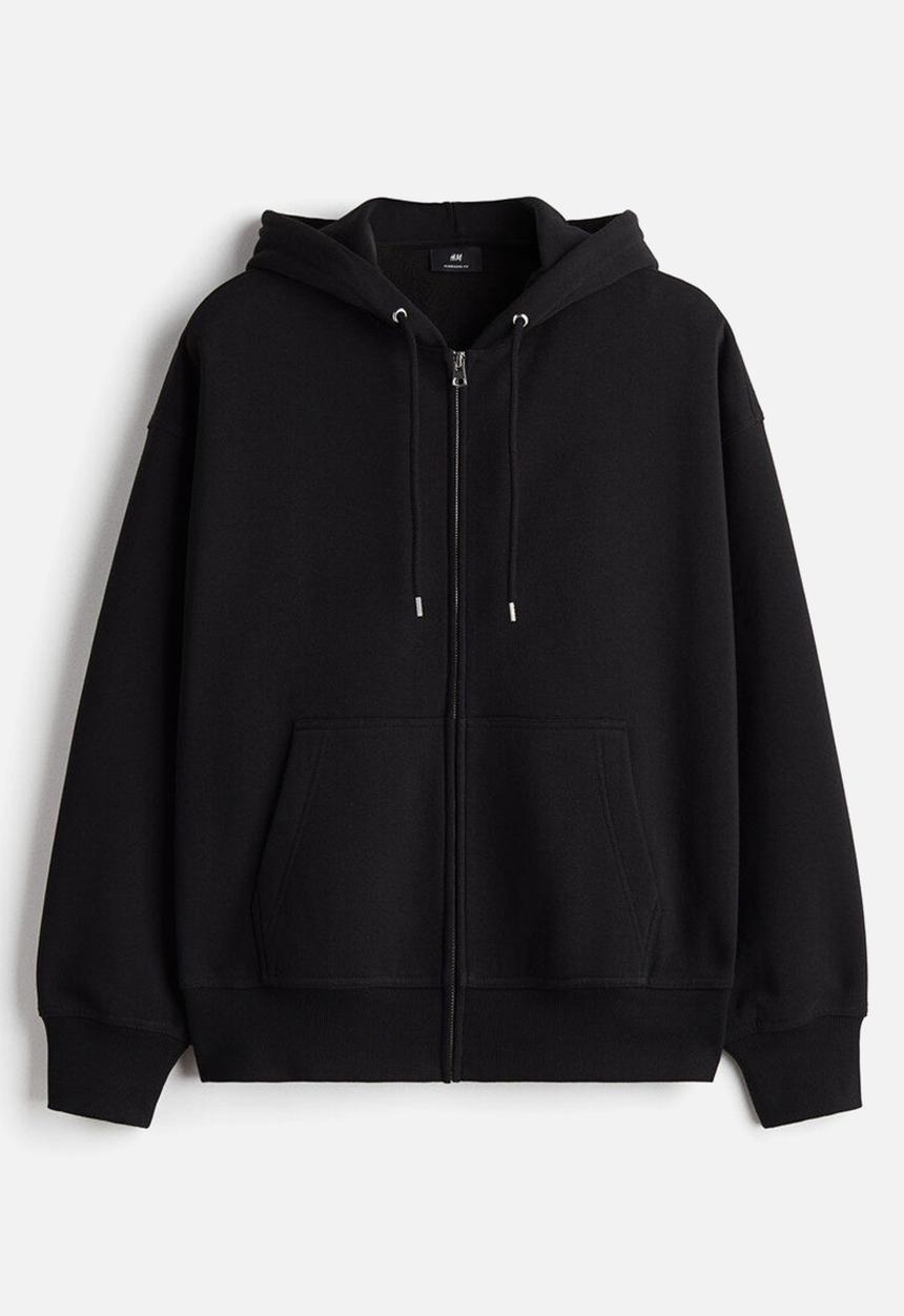 H&M - Oversized fit zip-through hoodie - black