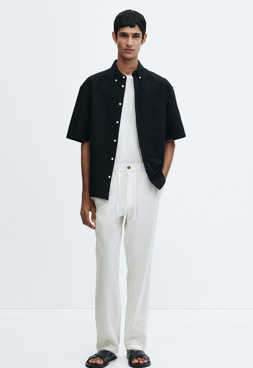 H&M - Regular fit linen-blend trousers - white
