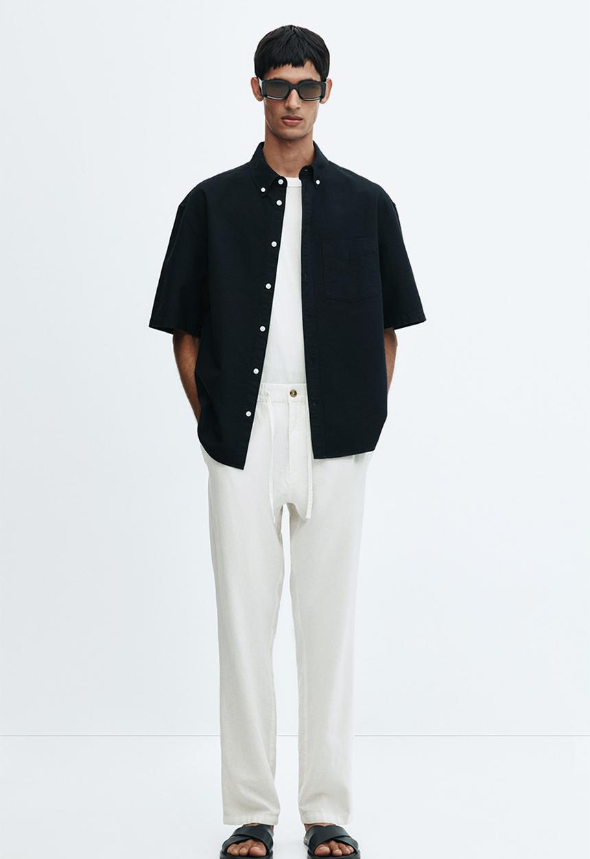 H&M - Regular fit linen-blend trousers - white