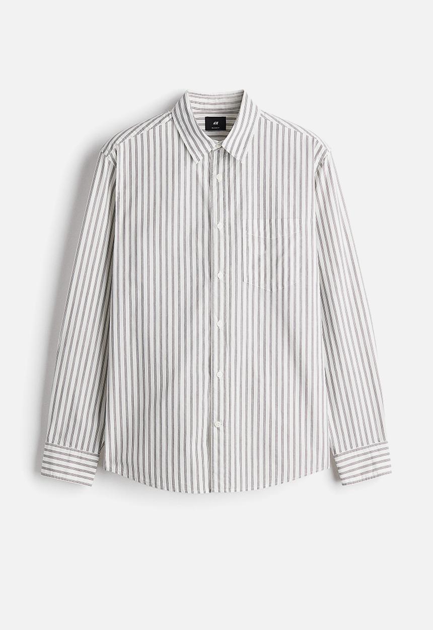 H&M - Loose fit poplin shirt - white & grey striped