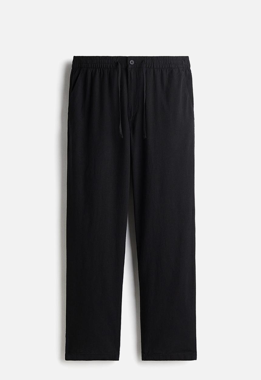 H&M - Regular fit linen-blend trousers - black