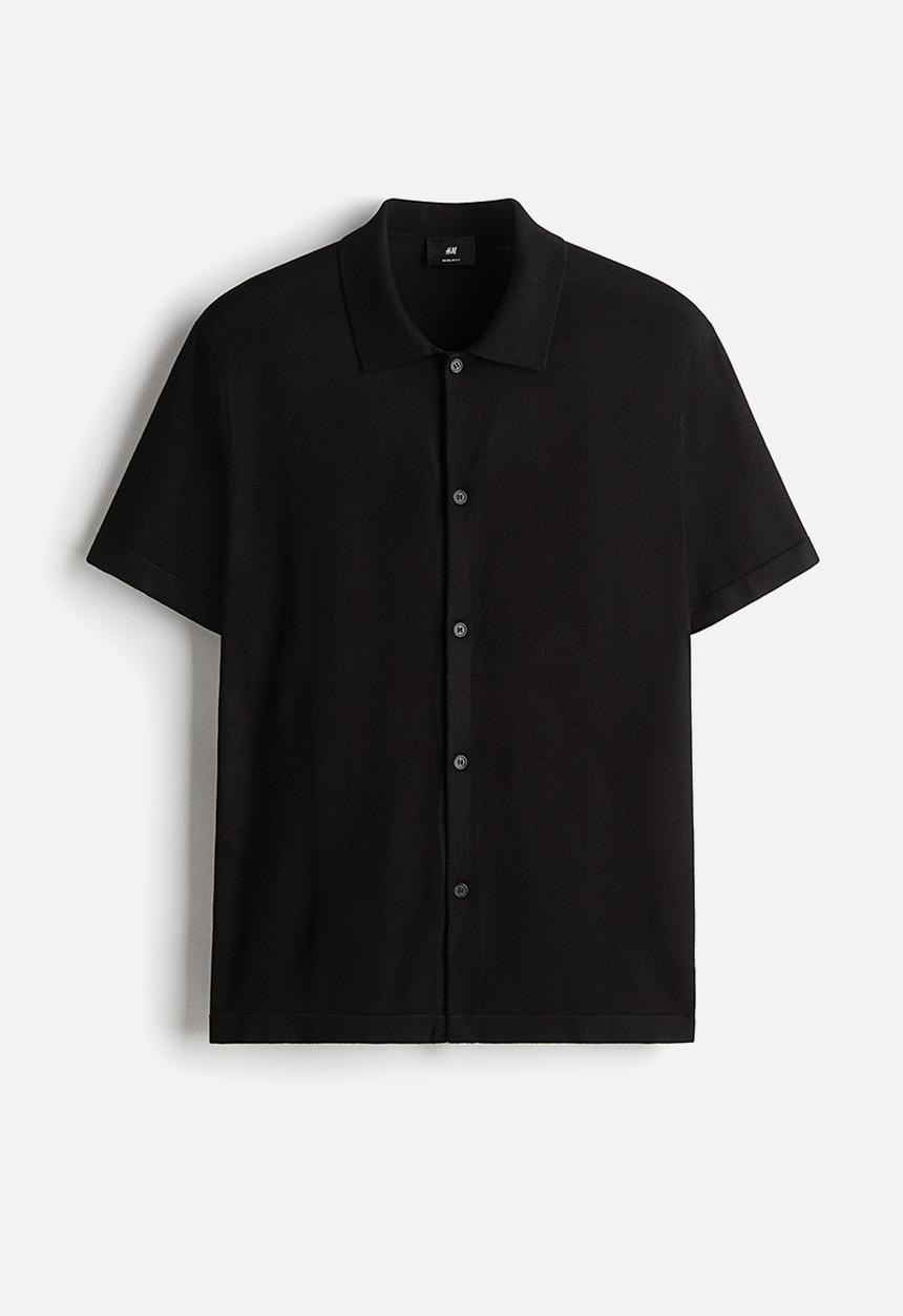 H&M - Regular fit knitted short-sleeved shirt - black